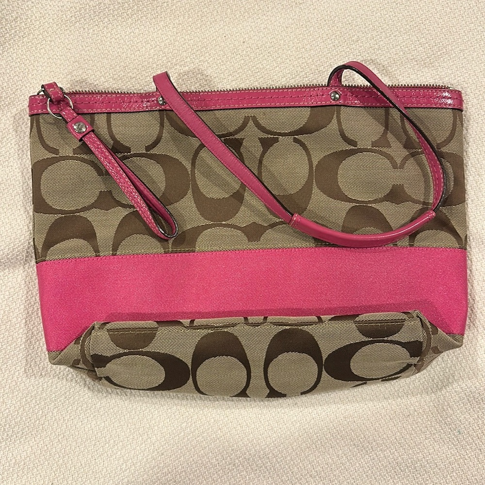 Coach pink striped tote
